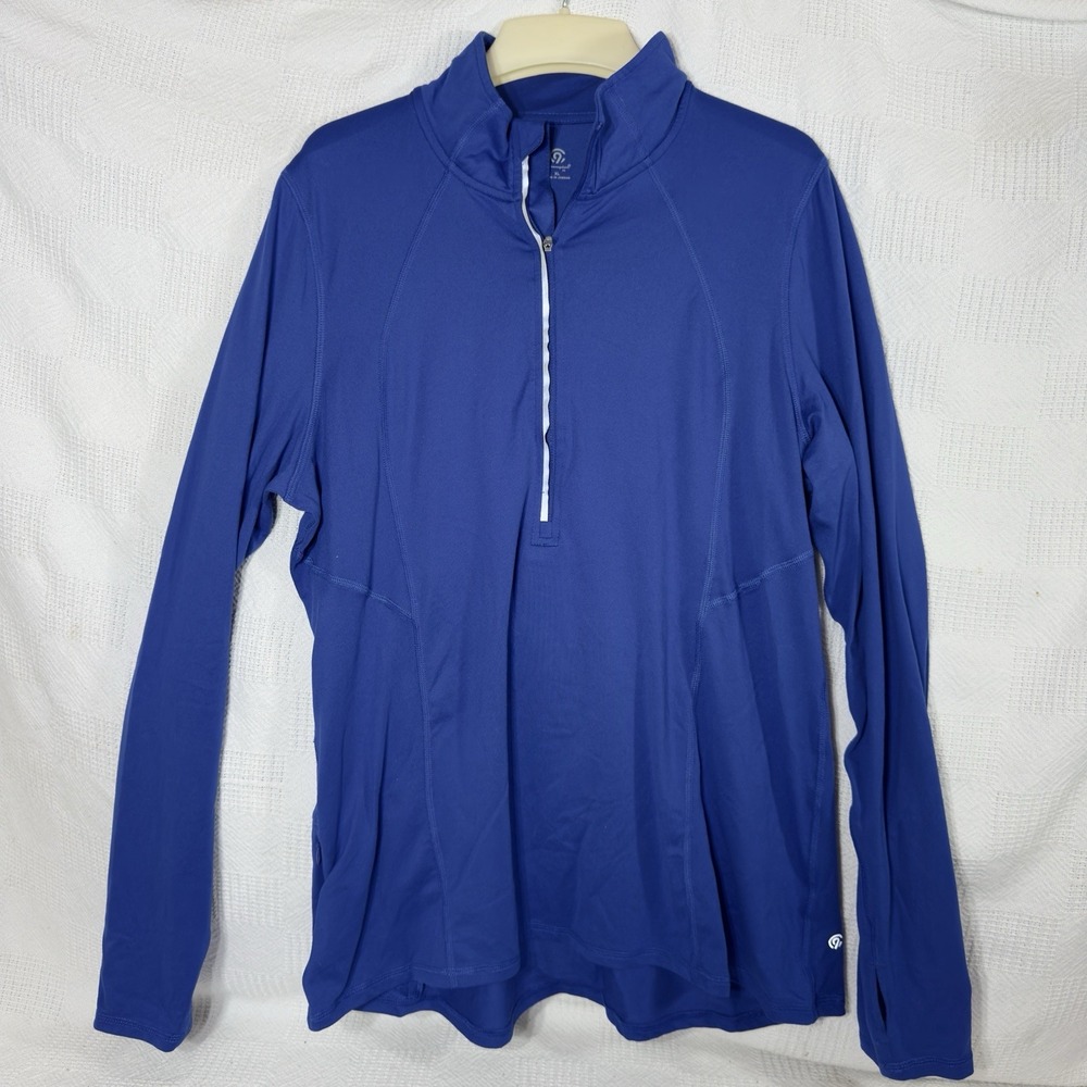 Champion Blue Long Sleeve 1/2 Zip Shirt Thumb Hole Size XL